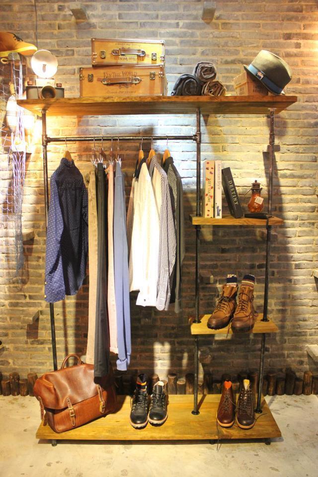 【美式乡村服装展示架铁艺水管挂衣架多层衣帽