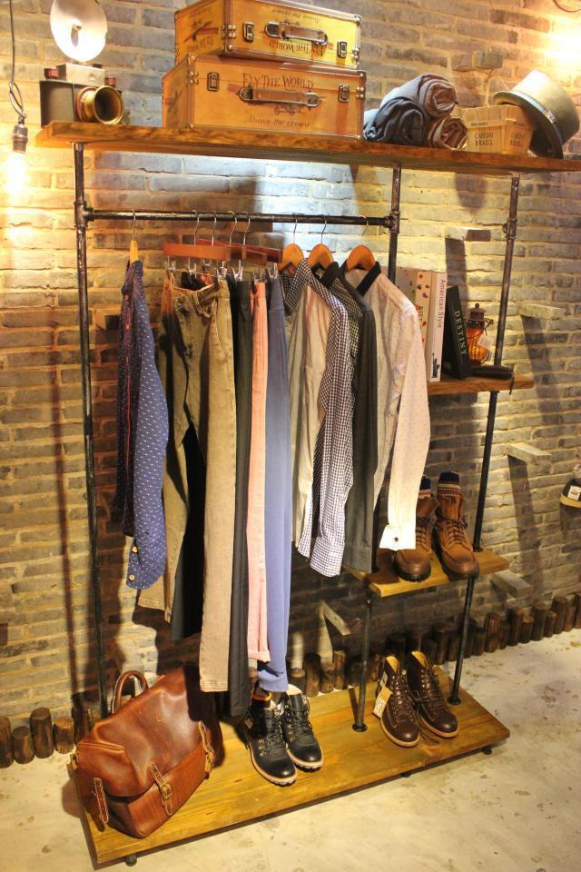 【美式乡村服装展示架铁艺水管挂衣架多层衣帽