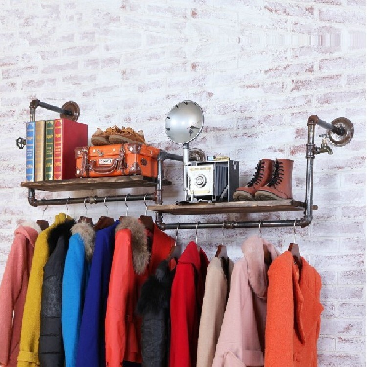 【法式乡村复古做旧水管服装店货架 铁艺展示