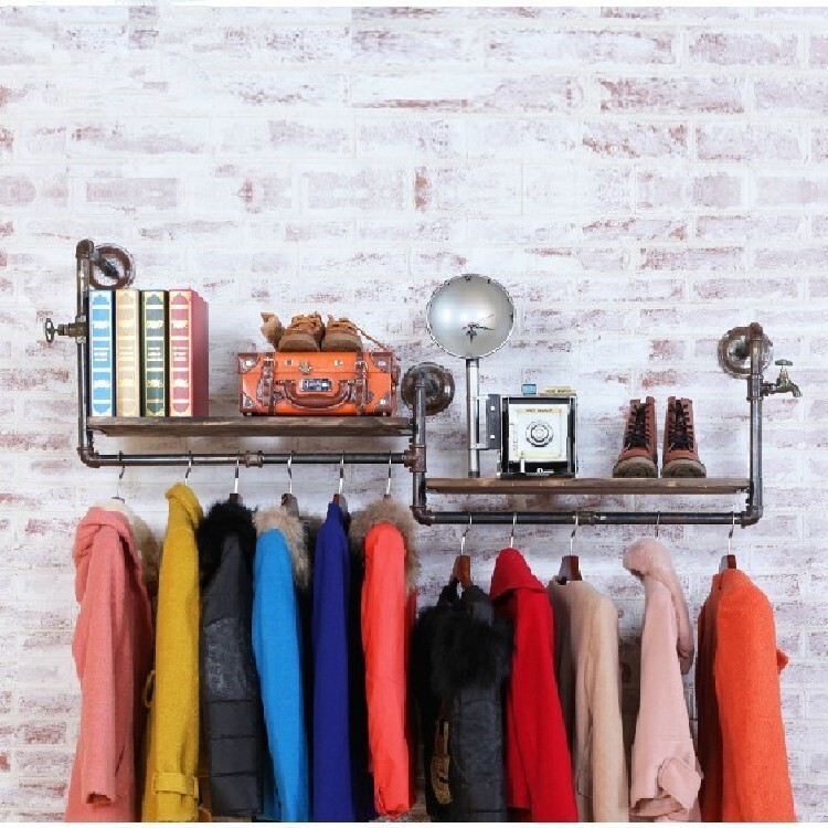 【法式乡村复古做旧水管服装店货架 铁艺展示