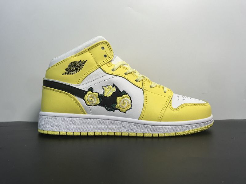 【BA80BA】Air Jordan 1 Mid  AJ1白黄花卉刺绣 黄玫瑰尺码36-40  货号：AV5174-700