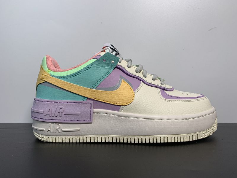 【BA20BA】全新少女系解构主义设计Nike WMNS Air Force 1 Shadow"Tropical Twist"空军一号轻量增高低帮百搭板鞋"拼接马卡龙糖果米白紫"