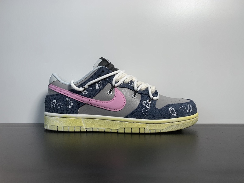 绑绳Off-White™解构风 Nike SB Dunk Low Lot"Paisley"深灰粉TS腰果花 DH7913-001尺码：36-46