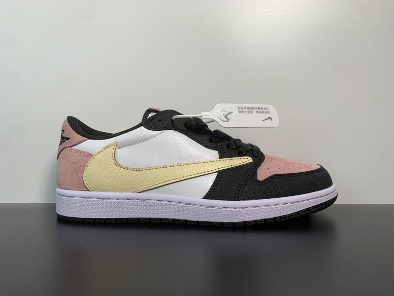 性价比版本Travis Scott x Air Jordan 1 Low AJ1 低帮倒钩 黑白粉 货号：DM7866-066 Size：36-47.5