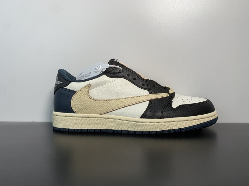 性价比版本Travis Scott x Air Jordan 1 Low AJ1 低帮倒钩 白深蓝货号：DM7866-400 Size：36-47.5