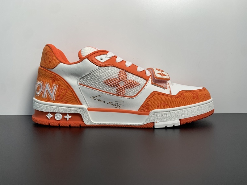 LouisVuitton路易威登Trainer小牛皮系带板鞋白橙 38-47