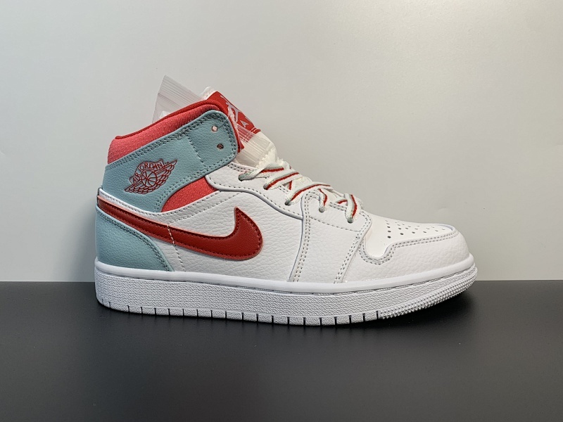 Air Jordan 1 mid AJ1 白红 冰蓝 中邦篮球鞋 555112-104 尺码：36-46