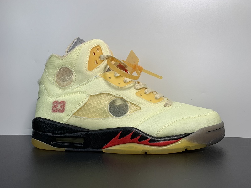 Air Jordan 5 x off white 联名款 AJ5 ow 乔丹5代篮球鞋/联名灰黄 金蝉翼 货号：DH8565-100 尺码40-47.5