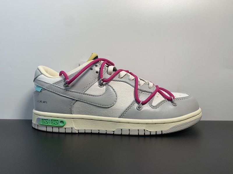 耐克Nike SB Dunk x OFF-WHITE联名款纯原版本低帮SB DUNK白灰色板鞋内置后跟Zoom气垫 货号：DM1602-106 尺码：36-47