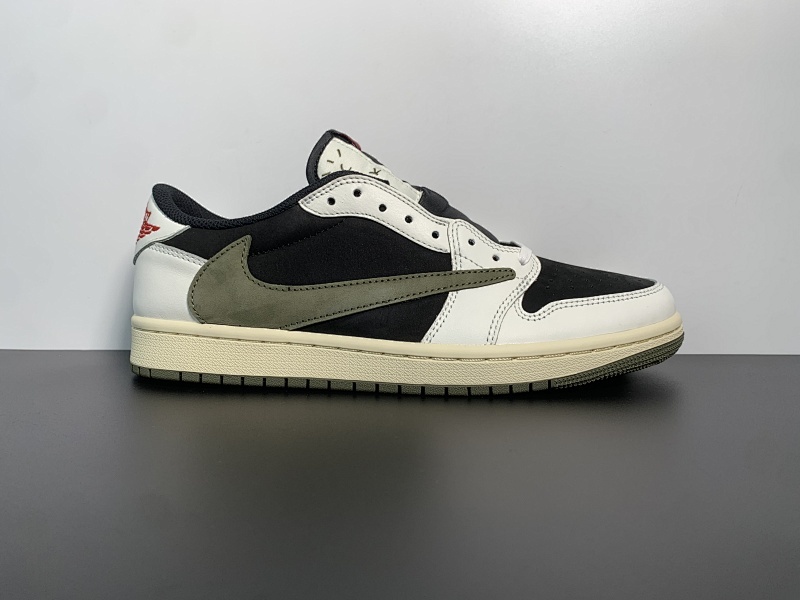 纯原ravisScott×JordanAirJordan1Low"Medium○ive”联名款耐磨防滑复古篮球鞋 黑绿橄榄倒钩5.0低帮！货号：DZ4137-106 尺码40-47.5