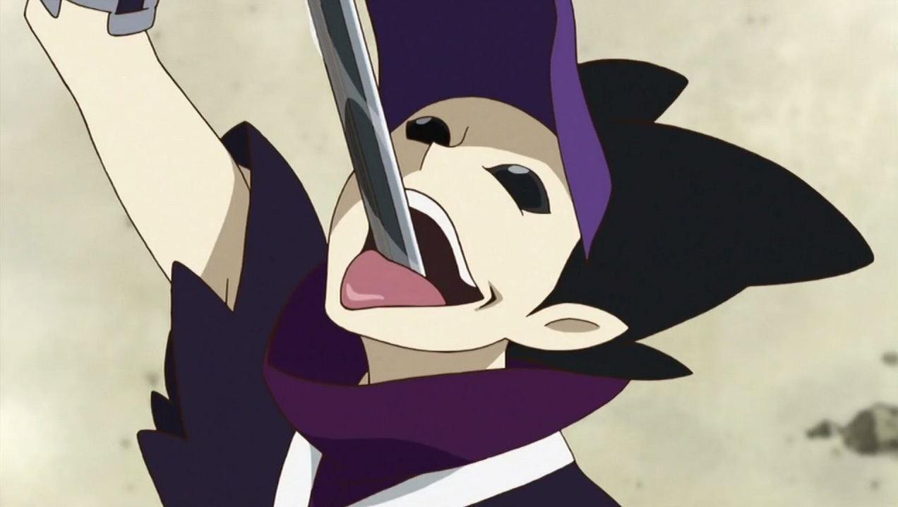 真庭忍者军团,的确是可以感到一股大蛇丸徒弟的痕迹,杂耍艺人般吞剑