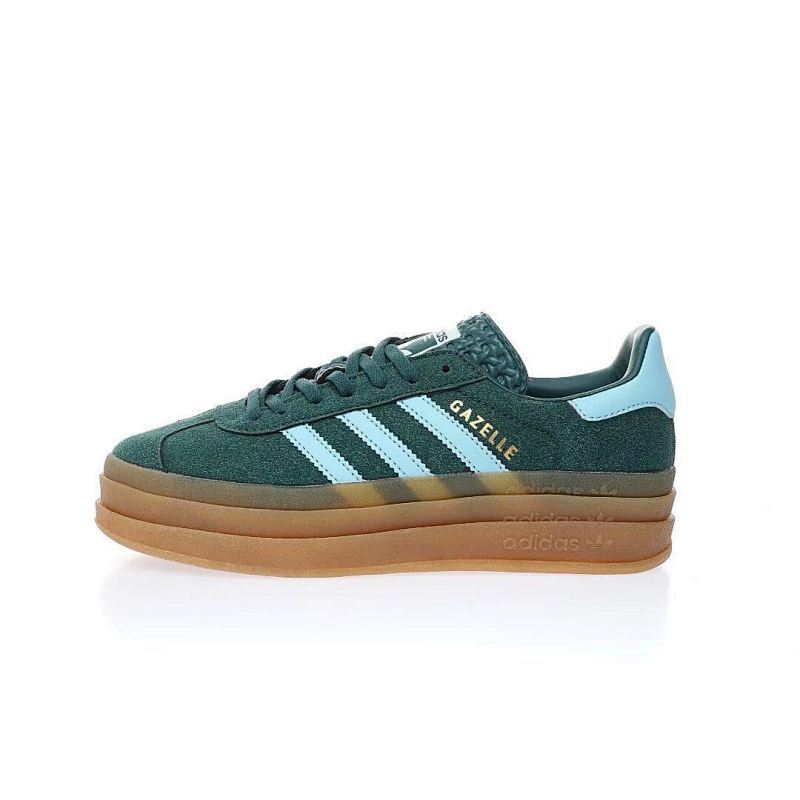 阿迪达斯Adidas Originals Gazelle Bold W 羚羊松糕系列复古百搭厚底增高低帮休闲运动板鞋“墨绿浅蓝生胶底”货号：IG9989