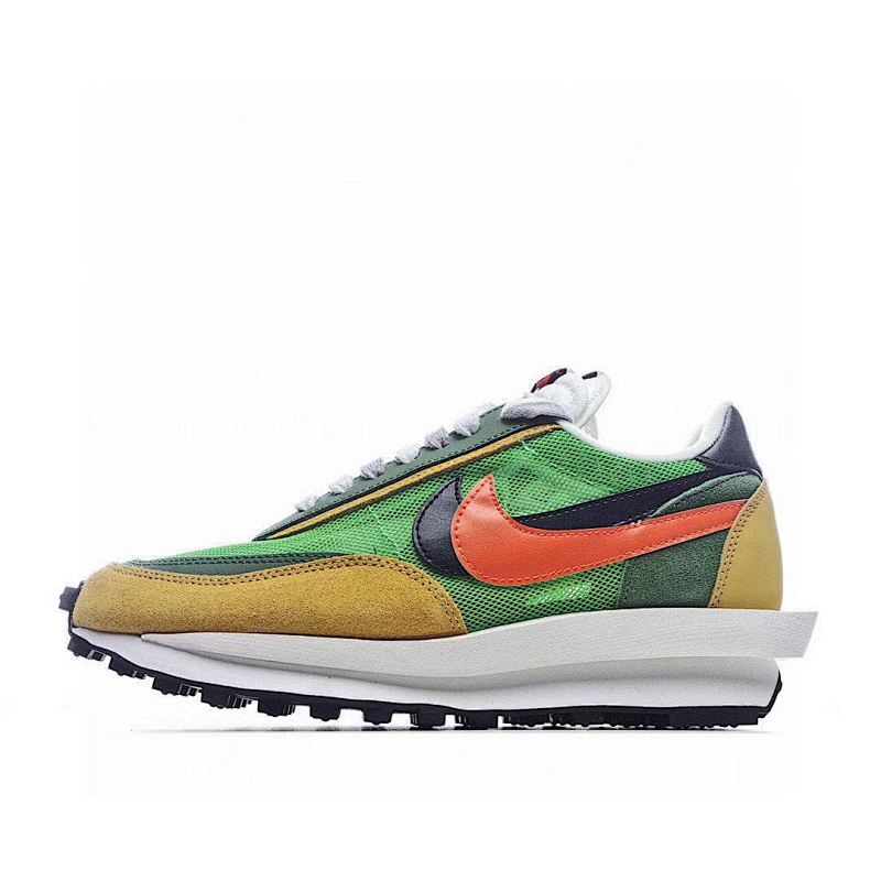 Sacai x Nike LVD Waffle Daybreak 联名走秀款 网纱皮面拼接 解构双勾双标双鞋带厚底 双勾Swoosh跑步鞋 货号：BV0073-300