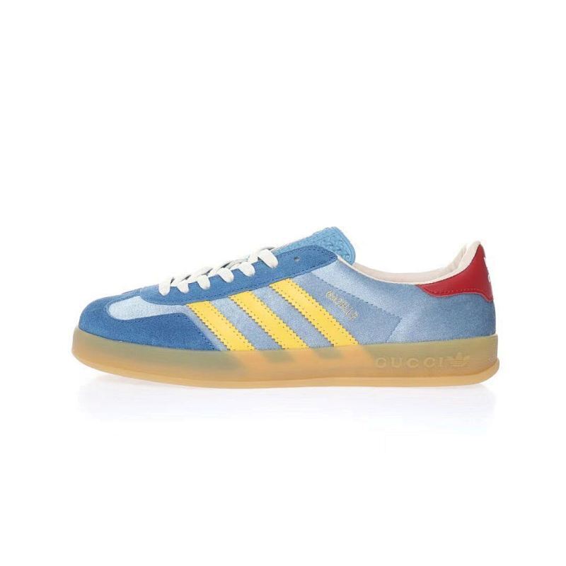 古驰Gucci x Adidas Originals Gazelle"Esquisite Gucci"羚羊系列板鞋“绒布牛仔浅蓝黄红”货号：707848 9STU0 4860 尺码：36-45
