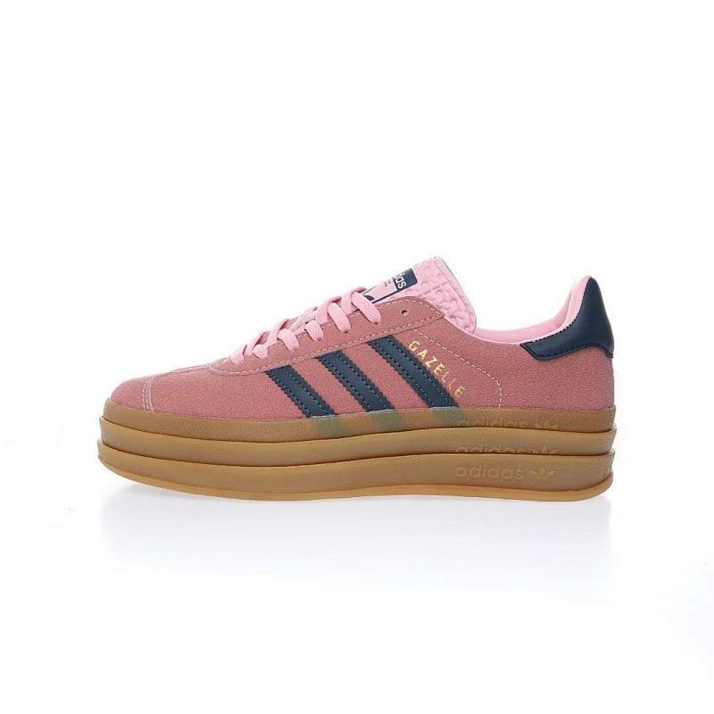阿迪达斯Adidas Originals Gazelle Bold W 羚羊松糕系列复古百搭厚底增高低帮休闲运动板鞋“翻毛玫粉藏蓝生胶底”货号：HO6122