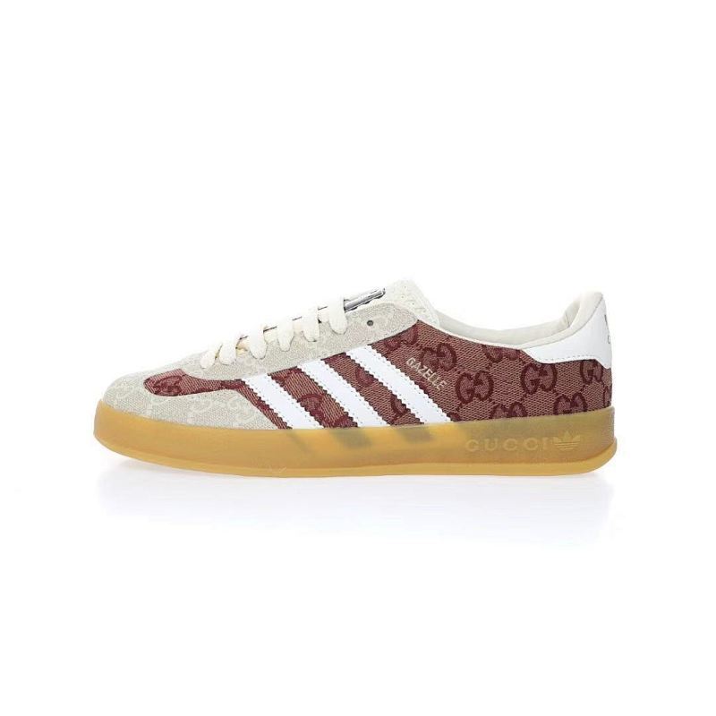 古驰Gucci x Adidas Originals Gazelle"Esquisite Gucci"羚羊系列板鞋“GG提花布米白酒红”货号：707847 AAA2V HQ8851 尺码：36-45