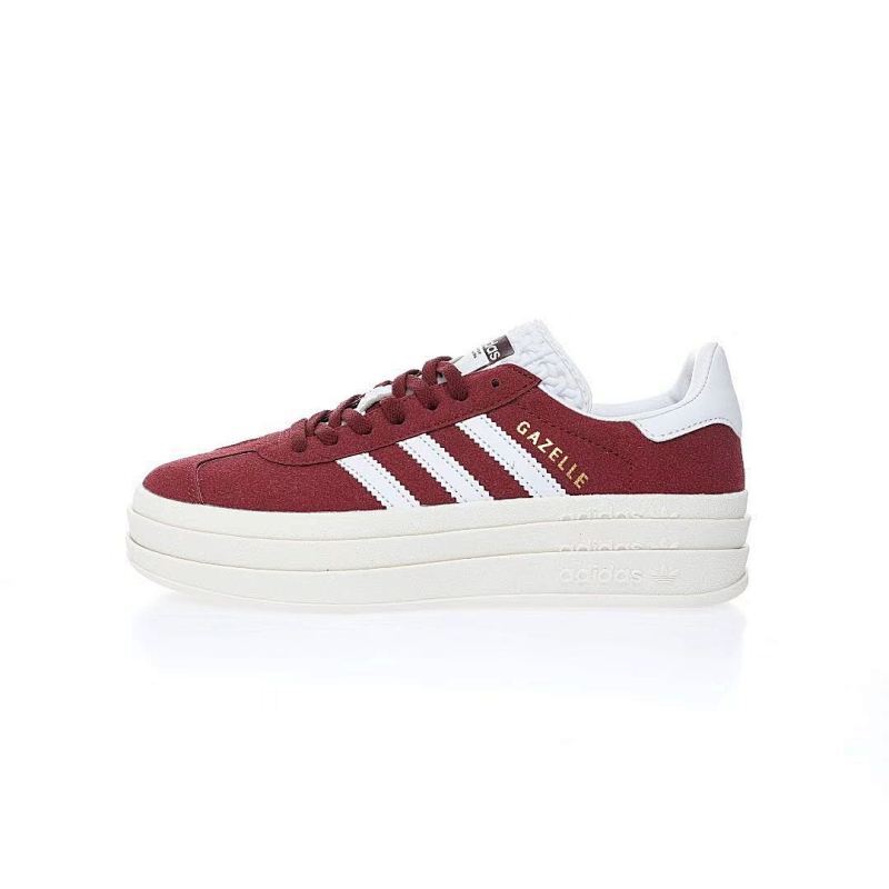 阿迪达斯Adidas Originals Gazelle Bold W 羚羊松糕系列复古百搭厚底增高低帮休闲运动板鞋“翻毛酒红白”货号：HQ6892