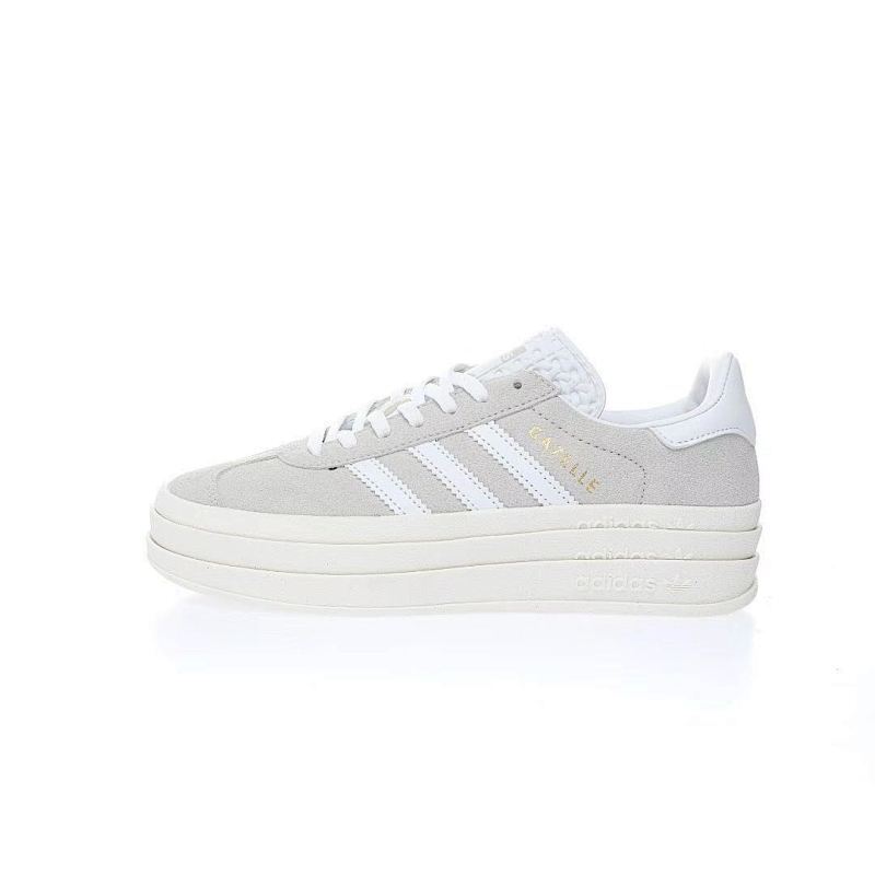 阿迪达斯Adidas Originals Gazelle Bold W 羚羊松糕系列复古百搭厚底增高低帮休闲运动板鞋“翻毛浅灰白”货号：HQ6893