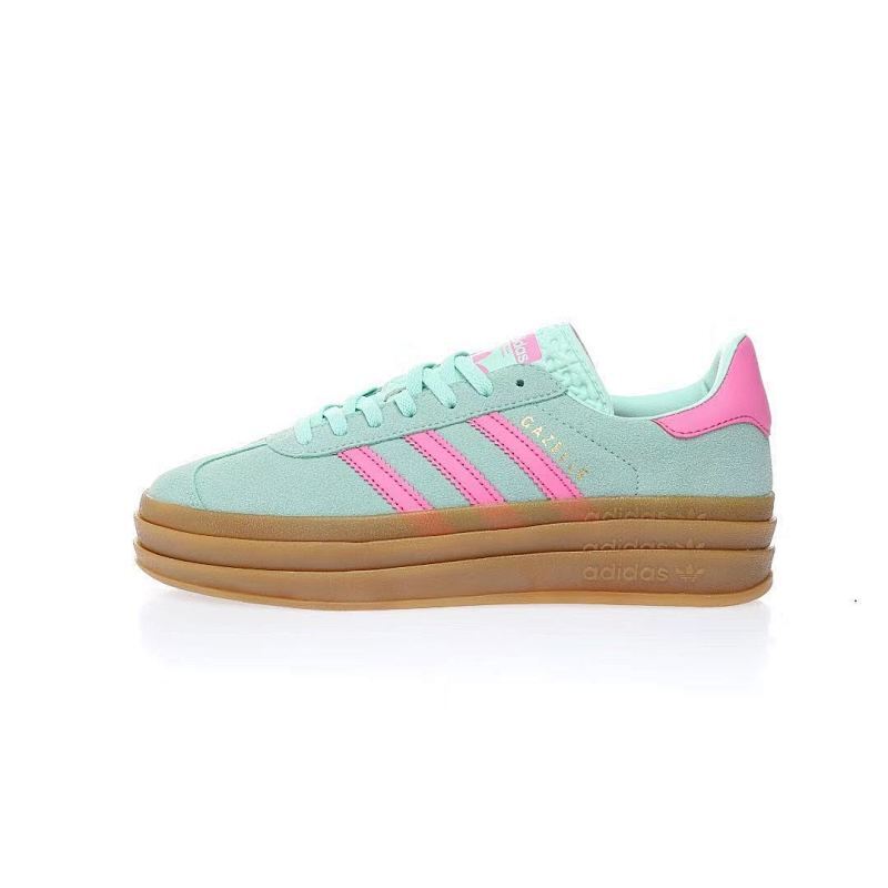 阿迪达斯Adidas Originals Gazelle Bold W 羚羊松糕系列复古百搭厚底增高低帮休闲运动板鞋“薄荷绿骚粉生胶底”货号：HO6125