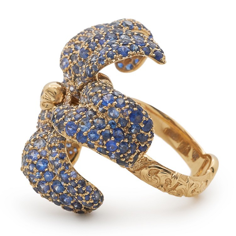 gucci古驰flora蓝宝石戒指