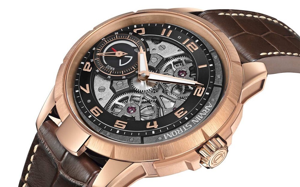 新表arminstrom推出玫瑰金版edgedoublebarrel长动力腕表