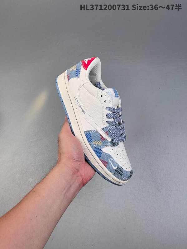 公司级✅【定制版】Travis Scott x Fragment Design x Air Jordan 1 Low OG SP AJ1 LV联名 五彩帆布 低帮文化休闲板鞋