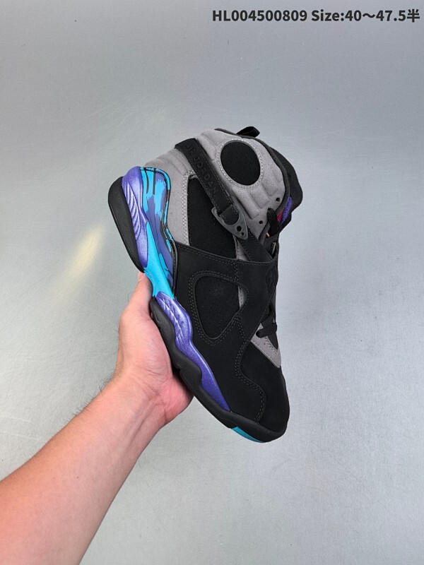 外贸版本 麂皮 Air Jordan 8 Retro "Aqua" 高帮 复刻全明星黑水鬼 AJ8 乔丹8代 aj8 乔8 高邦 复刻黑紫