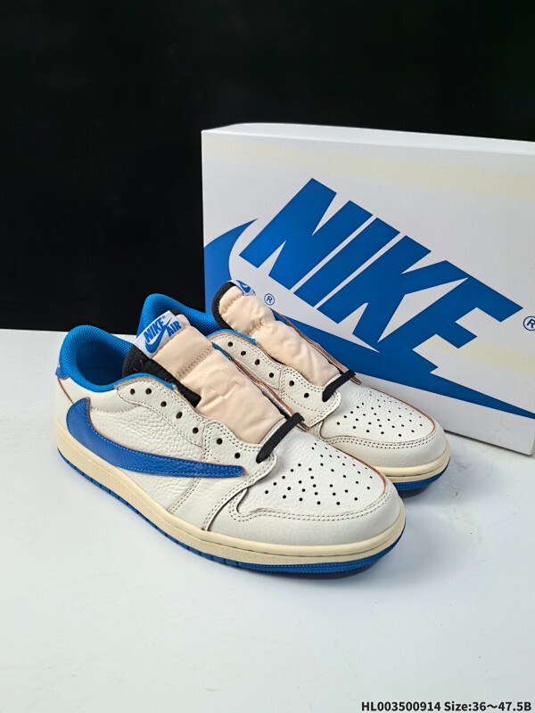 纯原版本打蜡鞋带❗️ Travis Scott x Fragment Design x Air Jordan 1 Low OG 低帮 白蓝闪电倒钩 AJ1 乔丹1代 aj1 乔1 低邦
