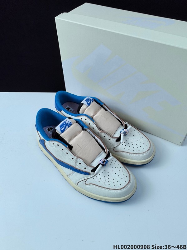 头层带半码打蜡鞋带❗️ Travis Scott x Fragment Design x Air Jordan 1 Low OG 低帮 白蓝闪电倒勾 AJ1 乔丹1代 aj1 乔1 低邦