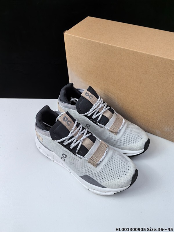 On Cloudnova 昂跑 云诺瓦 低帮 白柔沙 轻量运动减震防滑耐磨轻便低邦跑步鞋 鞋身以原抽色纱染色技术Dope Dye，