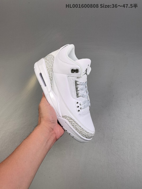 头层带半码 Air Jordan 3 Retro "Pure Money" 中帮 复刻白猫 AJ3 乔丹3代 aj3 中邦 复刻白色 男女同款