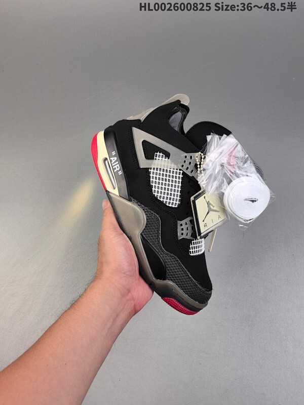头层半码 Off-White x Air Jordan 4 Retro "Bred" 联名黑红 AJ4 乔丹4代 aj4 乔4  黑红联名 乔丹篮球鞋系列