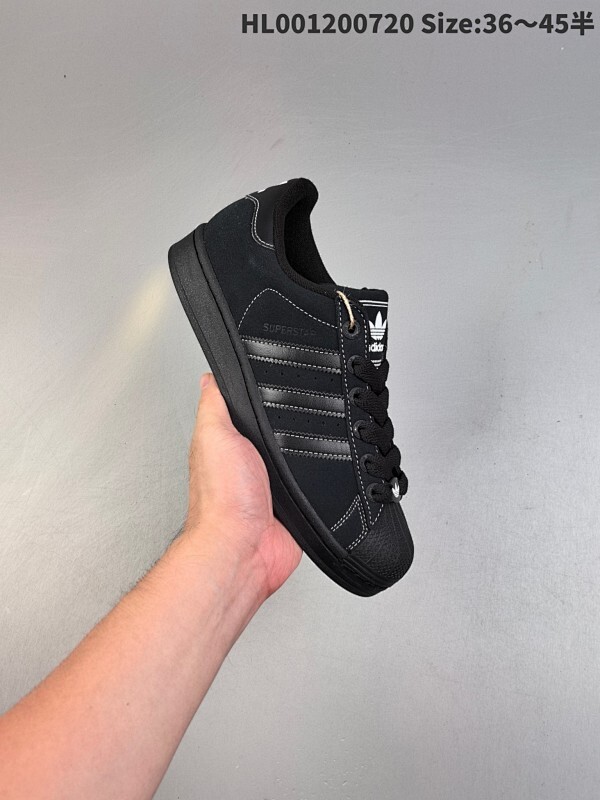 头层带半码 Adidas Original Superstar 2 阿迪达斯 低帮 黑色 男女同款 贝壳头防滑耐磨轻便低邦休闲板鞋