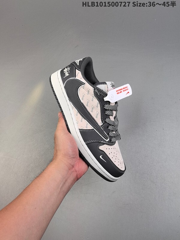 特价 公司级 头层 Stussy x Travis Scott x Air Jordan 1 Low 斯图西 x AJ1 低帮 灰白色倒勾联名 AJ1 乔丹1代 aj1 乔1