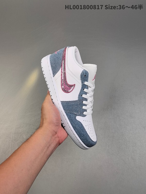 头层带半码 Air Jordan 1 Low 低帮 蓝粉牛仔 AJ1 乔丹1代 aj1 乔1 低邦 蓝白粉牛仔 乔丹篮球鞋系列