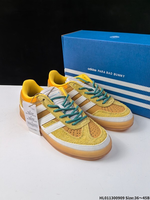公司级✅Bad Bunny x Adidas Originals Gazelle INdoor 三叶草休闲防滑耐磨低帮板鞋 鞋头出色设计