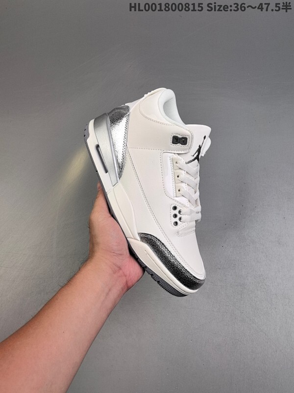 头层带半码 Air Jordan 3 Retro "Sail Metallic Silver" 金属银 AJ3 乔丹3代 aj3 乔3 金属白银 乔丹篮球鞋系列
