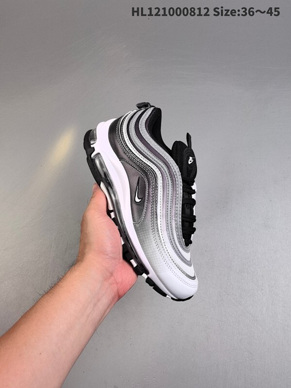 ✅耐克 Nike Air Max 97 小勾子弹复古全掌垫休闲运动鞋，正确子弹头鞋型 鞋身Swoosh视觉呈现效果