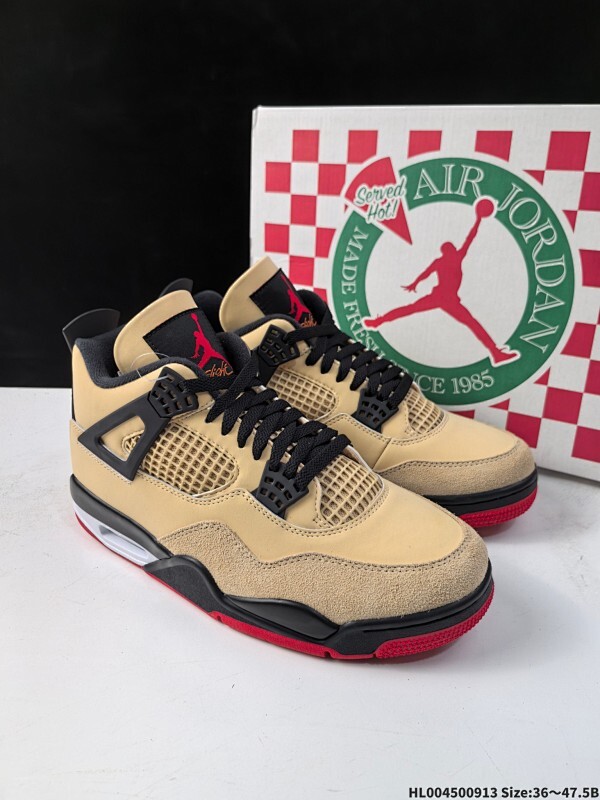 外贸版本 Air Jordan 4 Retro "Pizza" 披萨棕黑 AJ4 乔丹4代 aj4 乔4 卡其黑 乔丹篮球鞋系列 设计灵感直接来自1989年的老派披萨店
