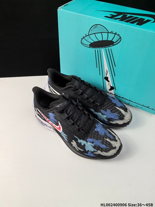 真标带半码 Nike Pegasus 37 耐克 飞马37代 低帮 威武之师 黑蓝色 男女同款 赛博朋克 手绘潮流简约百搭防滑耐磨低邦跑步鞋