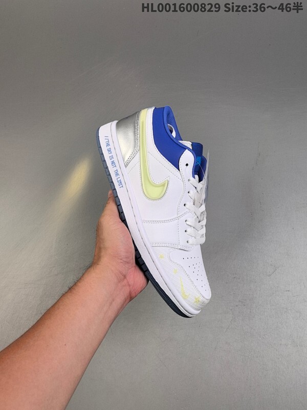 头层带半码 Air Jordan 1 Low "The Sky Is Not The Limit" 低帮 白蓝银 AJ1 乔丹1代 aj1 乔1 低邦 白蓝绿鸳鸯勾 乔丹篮球鞋系列