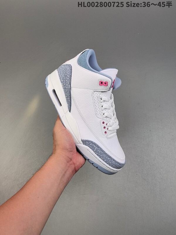 头层带半码 Air Jordan 3 Retro "White And Cobalt Bliss" 钴宝蓝 AJ3 乔丹3代 aj3 乔3 冰蓝粉 乔丹篮球鞋系列