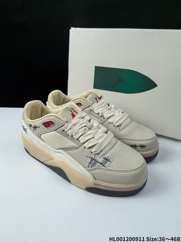 真标带半码 Who Decides War x Air Jordan 4 Flight Court "Coconut Milk" 低帮 联名椰奶 AJ4 乔丹4代 aj4 乔4 低邦 米黄色 男女同款