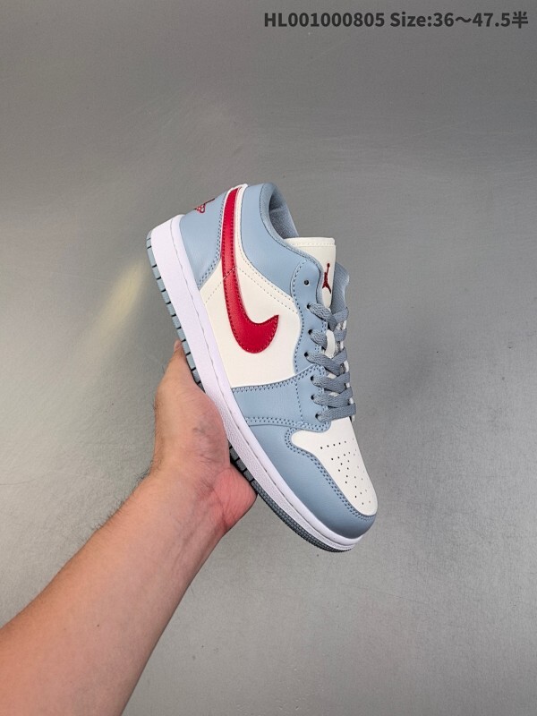 真标带半码 Air Jordan 1 Low "Blue Grey DuneRed" 低帮 白蓝红 AJ1 乔丹1代 aj1 乔1 低邦 蓝白红