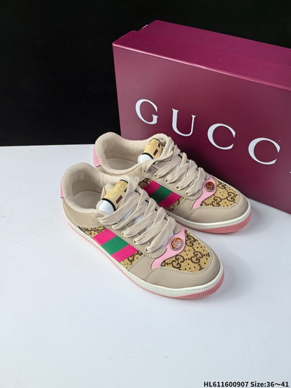 公司级✅Gucci Distressed Screener sneaker 古驰小脏鞋系列 官方同步  绿盒版本 海淘代购指定专供经典原型复古百搭做旧小脏板鞋复古学院风