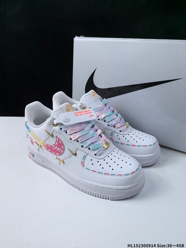 官方爆款定制 二次元主题 Nike Air Force 1 Low’07 四勾彩虹蛋糕 空军一号低帮休闲板鞋 定制皮料  定制鞋盒