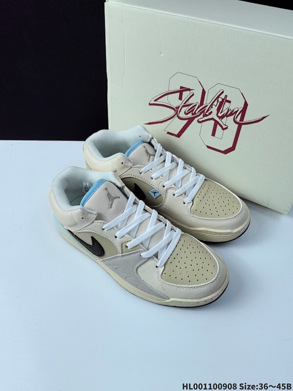 真标带半码 Air Jordan Stadium 90 Low AJ90 低帮 米黄黑 乔丹篮球鞋系列 采用棕色皮革鞋面和网状侧板以匹配其鞋舌，