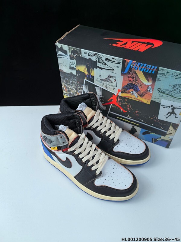 超a 二层 Union x Fragment Design x Air Jordan 1 Retro High OG 高帮 藤原浩黑白蓝拼接 AJ1 乔丹1代 aj1 乔1 高邦