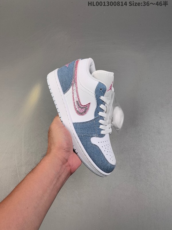 头层带半码 Air Jordan 1 Low 低帮 蓝粉牛仔 AJ1 乔丹1代 aj1 乔1 低邦 蓝白粉牛仔 乔丹篮球鞋系列