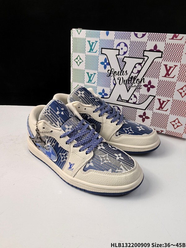 海外爆款限量发售！高端定制Air Jordan 1 Low AJ1 乔1 “LV路易威登联名—白蓝帆布印花”高端定制 低帮复古篮球鞋